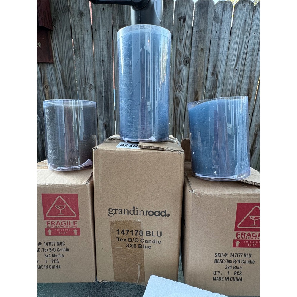 Grandin Road Tex B/O Flameless Pillar Candle Set 3x6 3x4 Blue Mocha 147177 178